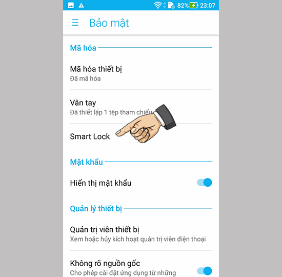 Chọn smart lock và nhập mã Pin